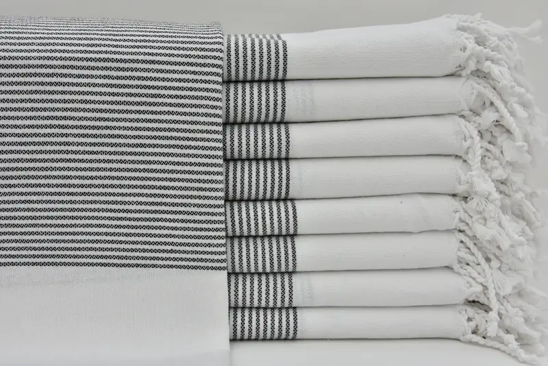 Dekoratif havlu, nakış havlu, monogramlı el havlu, yaz havlu, 40x18 pamuklu çizgili havlu, banyo havlu, Türk havlu el havlu - 1