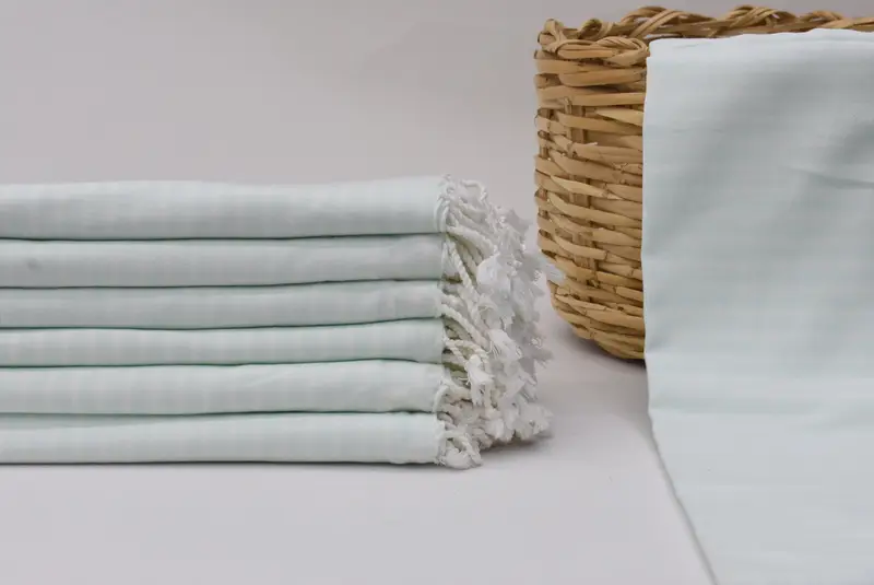 Bachelor Towel Custom Beach Mint Striped Organic Cotton, 70x40 Inches