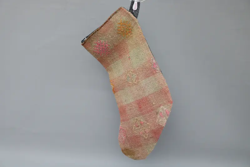 Brown Christmas Stocking with Beige Ornaments, Festive Holiday Stocking