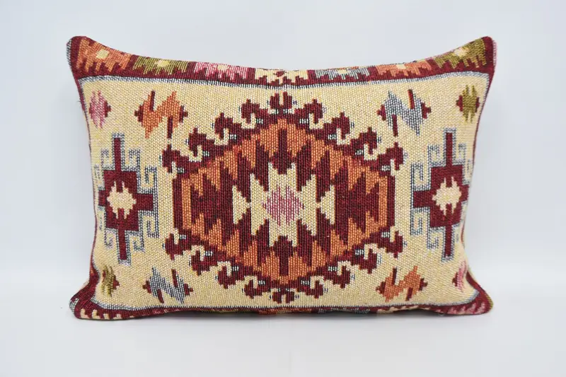 Cushion, Decorative Bolster Pillow, 20x28 Red Cushion Cover, Turkish Kilim Pillow, Colorful Cushion Case, Pillow for Sofa, Vintage Pillow - 1