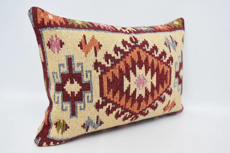 Cushion, Decorative Bolster Pillow, 20x28 Red Cushion Cover, Turkish Kilim Pillow, Colorful Cushion Case, Pillow for Sofa, Vintage Pillow - 3