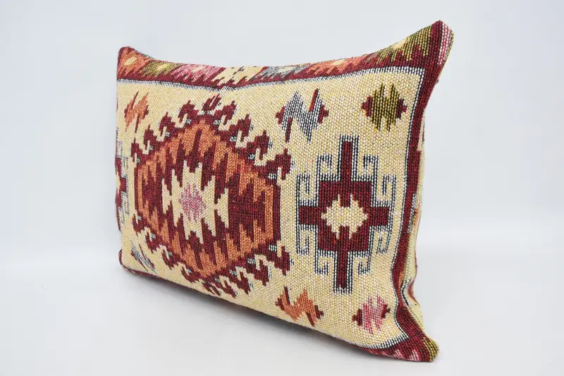 Cushion, Decorative Bolster Pillow, 20x28 Red Cushion Cover, Turkish Kilim Pillow, Colorful Cushion Case, Pillow for Sofa, Vintage Pillow - 4