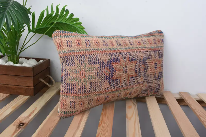 Sustainable Pillow Sham, 12x20 Blue Pillow Cover, Turkish Kilim Pillow, Pillow Sham, Pillow for Couch, Kilim Pillow Cover - 4