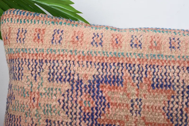 Sustainable Pillow Sham, 12x20 Blue Pillow Cover, Turkish Kilim Pillow, Pillow Sham, Pillow for Couch, Kilim Pillow Cover - 2
