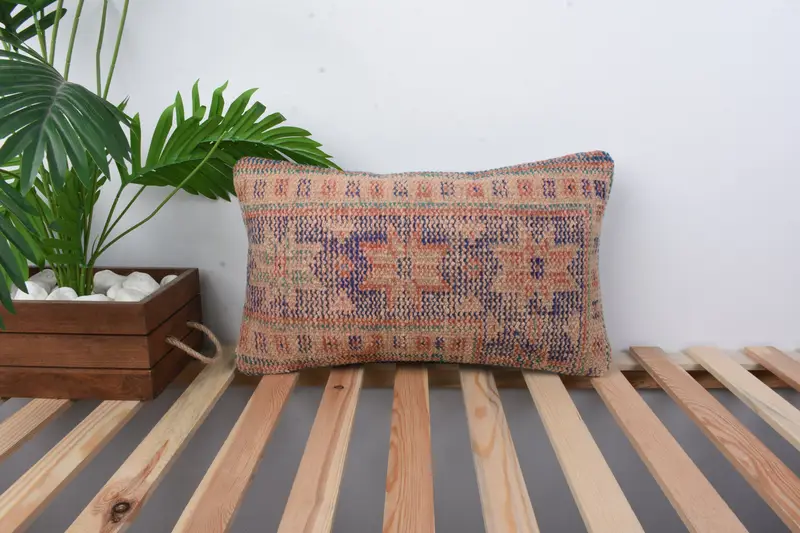 Sustainable Pillow Sham, 12x20 Blue Pillow Cover, Turkish Kilim Pillow, Pillow Sham, Pillow for Couch, Kilim Pillow Cover - 1