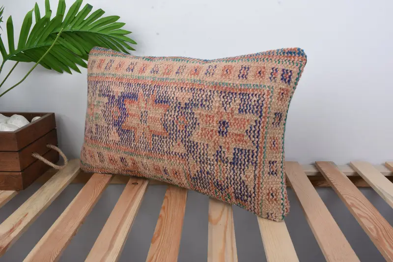 Sustainable Pillow Sham, 12x20 Blue Pillow Cover, Turkish Kilim Pillow, Pillow Sham, Pillow for Couch, Kilim Pillow Cover - 5