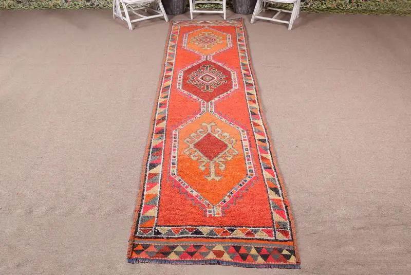 Vintage Teppich, 3x12,1 ft Teppich, Rot Orange Herki Wollteppich - 1