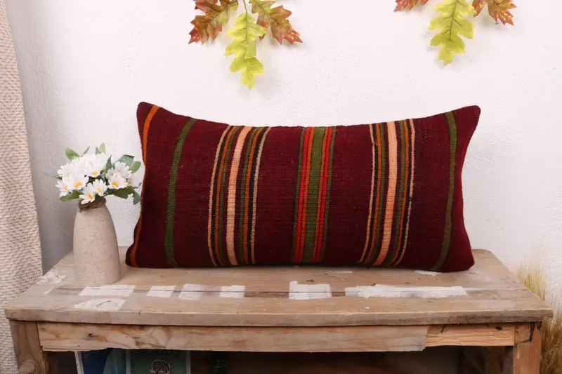 12x24 Red Cushion Case, Kilim Cushion Sham, Vintage Kilim Throw Pillow, Boho Chic Cushion Case, Cushion Cover, Turkish Kilim Pillow - 1