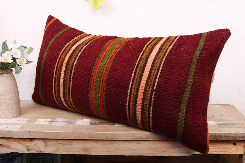 12x24 Red Cushion Case, Kilim Cushion Sham, Vintage Kilim Throw Pillow, Boho Chic Cushion Case, Cushion Cover, Turkish Kilim Pillow - 4