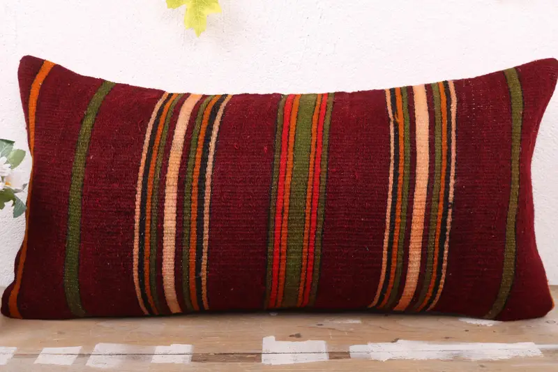 12x24 Red Cushion Case, Kilim Cushion Sham, Vintage Kilim Throw Pillow, Boho Chic Cushion Case, Cushion Cover, Turkish Kilim Pillow - 2