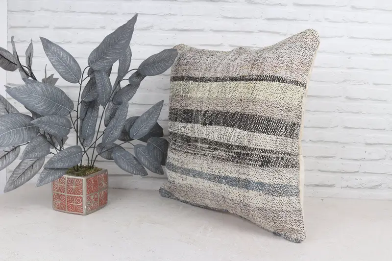 Boho Chic Yastığı Sham, Nötr Yastık Örtüsü, 22x22 Bej Yastık Kılıfı, Yastık Kılıfı, Vintage Yastık, Kilim Yastık Sham, Boho Yastık Sham Kapak - 5