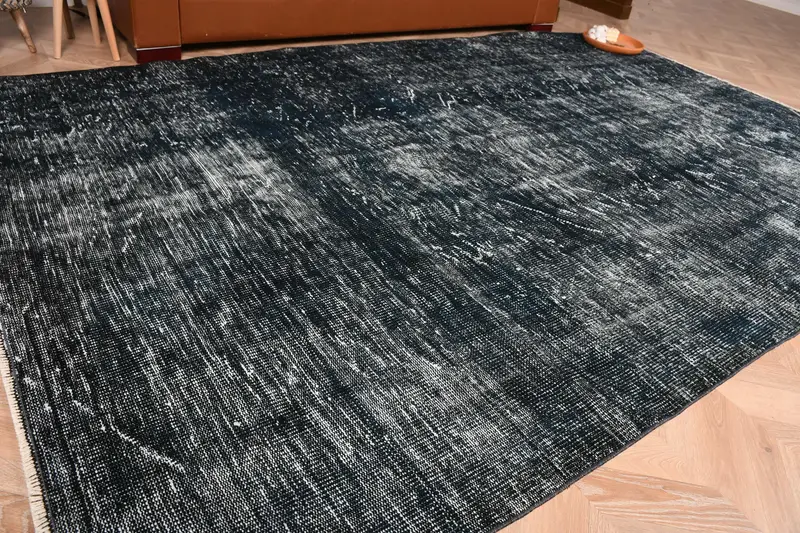 6.1x9.6 ft Türk Vintage Halı, Büyük Halı, Siyah Beyaz Çiçekli Yün Halı - 1