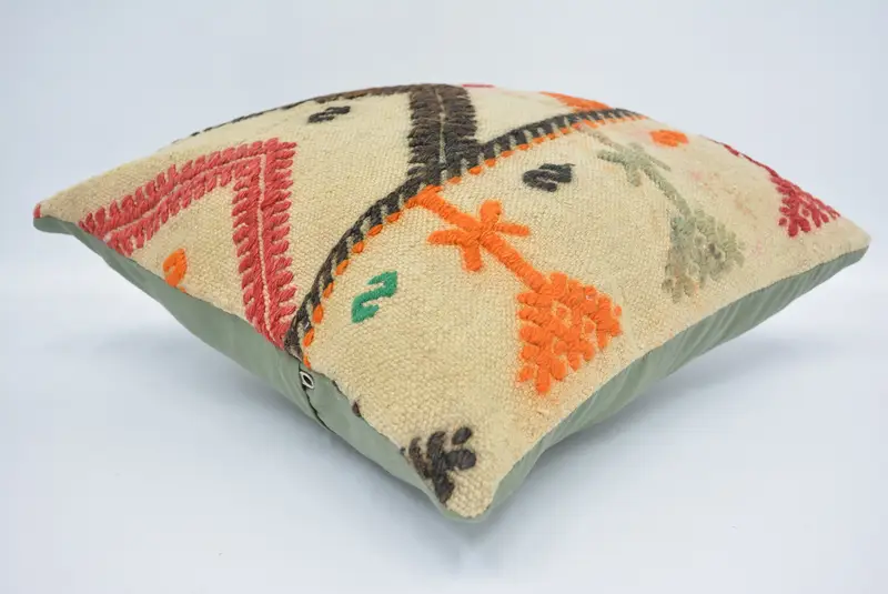 Retro Cushion, 16x16 Beige Pillow Sham, Yoga Pillow Sham, Home Decor Pillow, Cushion Cover, Kilim Pillow Cover, Pillow for Couch, Oriental Cushion - 6