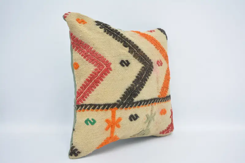 Retro Cushion, 16x16 Beige Pillow Sham, Yoga Pillow Sham, Home Decor Pillow, Cushion Cover, Kilim Pillow Cover, Pillow for Couch, Oriental Cushion - 3