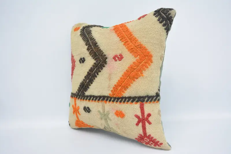 Retro Cushion, 16x16 Beige Pillow Sham, Yoga Pillow Sham, Home Decor Pillow, Cushion Cover, Kilim Pillow Cover, Pillow for Couch, Oriental Cushion - 4