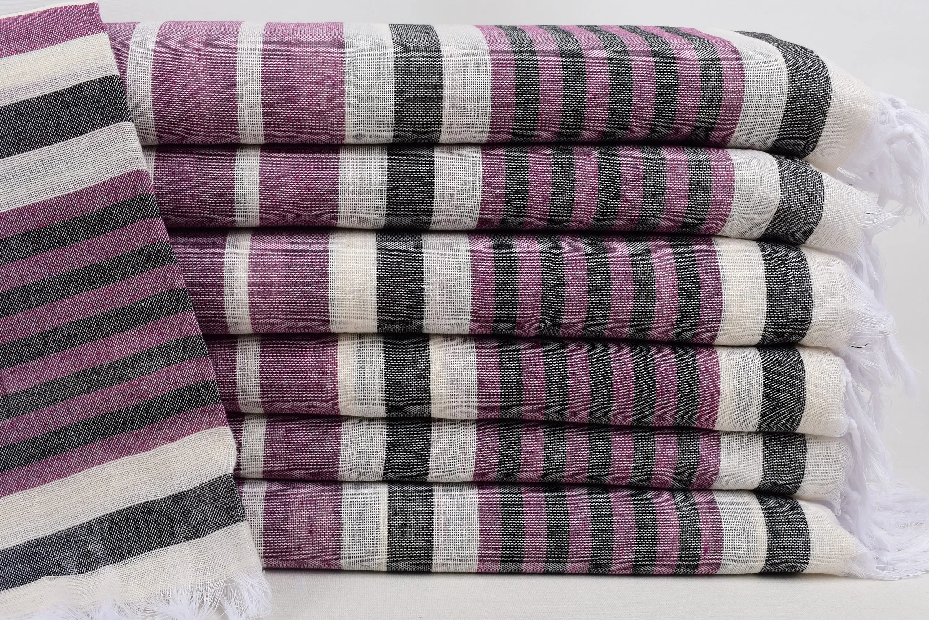 Personalized Beach Towel, 67x40 Inches, Black-White Striped, Organic Cotton - 1