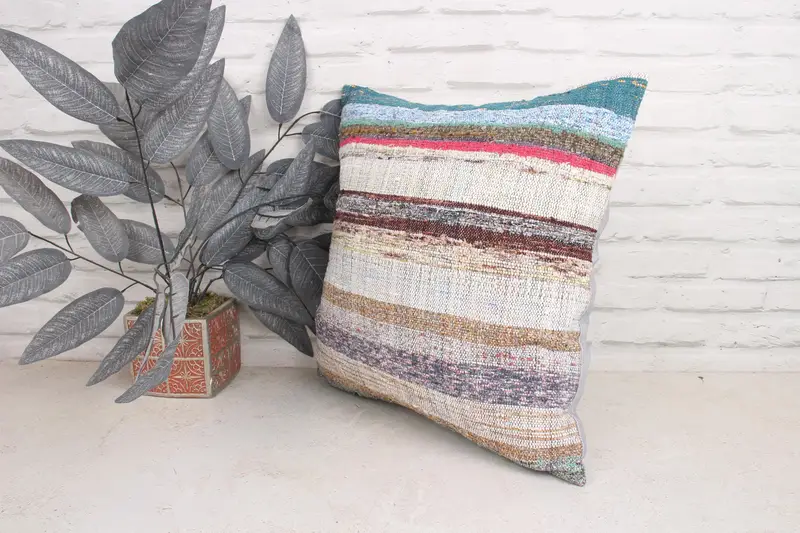 Crochet Pattern Cushion, Muted Pillow Sham, Antique Pillows, Pillow Cover, Pillow for Couch, Boho Pillow Sham Cover, 18x18 Purple Cushion Cover - 4