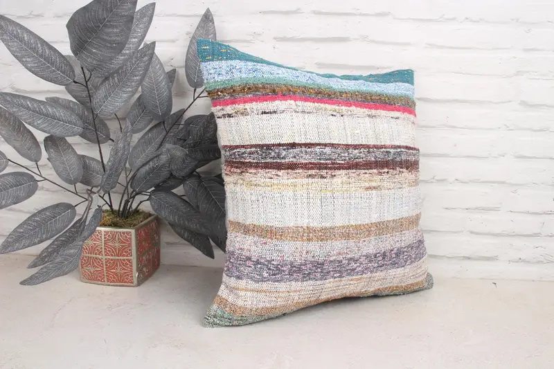 Crochet Pattern Cushion, Muted Pillow Sham, Antique Pillows, Pillow Cover, Pillow for Couch, Boho Pillow Sham Cover, 18x18 Purple Cushion Cover - 3