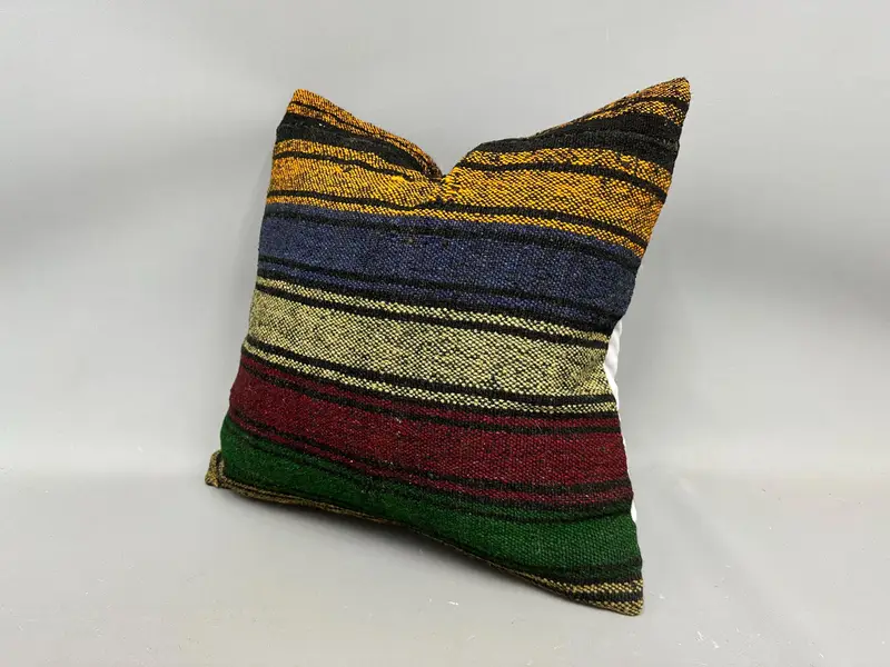 Kilim Pillow Cover, Cushion, 20x20 Yellow Pillow Case, Kilim Cushion Sham, Antique Pillows, Vintage Throw Pillow Case, Cozy Throw Pillow Sham - 3