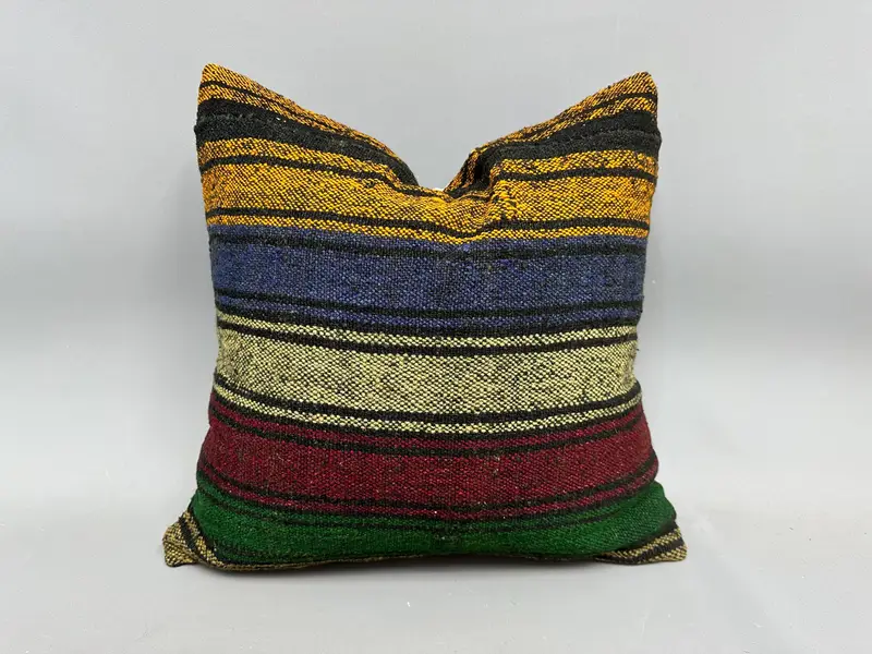 Kilim Pillow Cover, Cushion, 20x20 Yellow Pillow Case, Kilim Cushion Sham, Antique Pillows, Vintage Throw Pillow Case, Cozy Throw Pillow Sham - 1