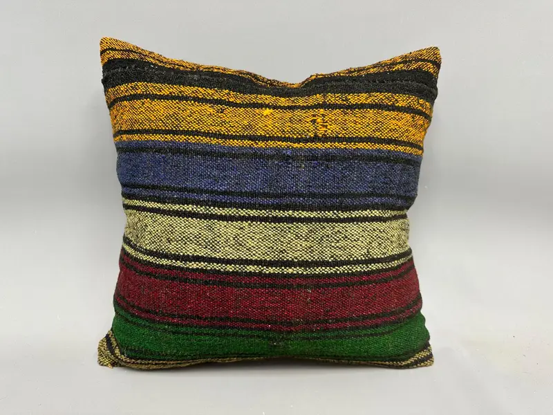 Kilim Pillow Cover, Cushion, 20x20 Yellow Pillow Case, Kilim Cushion Sham, Antique Pillows, Vintage Throw Pillow Case, Cozy Throw Pillow Sham - 4