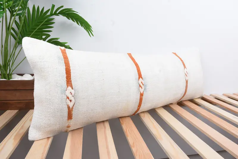 Turkish Kilim Pillow, 12x36 White Pillow Sham, Vintage Pillow, Bolster Pillow Cover, Antique Pillows, Pillow, Authentic Cushion Cover - 4