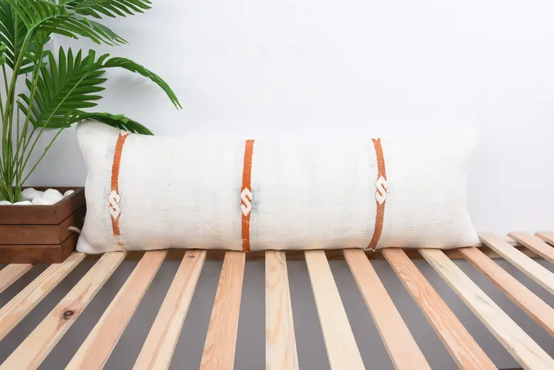 Turkish Kilim Pillow, 12x36 White Pillow Sham, Vintage Pillow, Bolster Pillow Cover, Antique Pillows, Pillow, Authentic Cushion Cover - 1