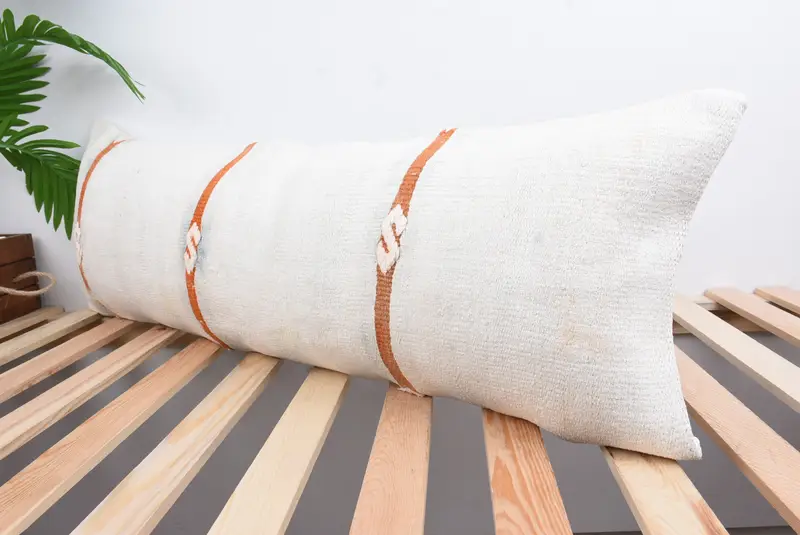 Turkish Kilim Pillow, 12x36 White Pillow Sham, Vintage Pillow, Bolster Pillow Cover, Antique Pillows, Pillow, Authentic Cushion Cover - 5