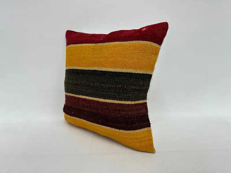 Vintage Kilim Pillow, Pattern Throw Cushion, Decorative Cushion Case, Antique Pillows, Cushion Cover, 14x14 Yellow Pillow Sham, Vintage Pillow - 4