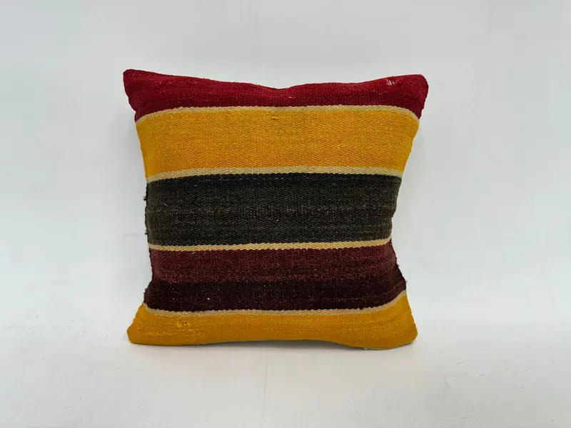 Vintage Kilim Pillow, Pattern Throw Cushion, Decorative Cushion Case, Antique Pillows, Cushion Cover, 14x14 Yellow Pillow Sham, Vintage Pillow - 1