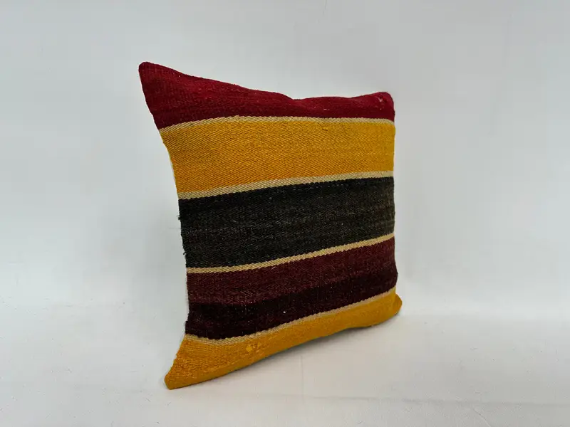 Vintage Kilim Pillow, Pattern Throw Cushion, Decorative Cushion Case, Antique Pillows, Cushion Cover, 14x14 Yellow Pillow Sham, Vintage Pillow - 3