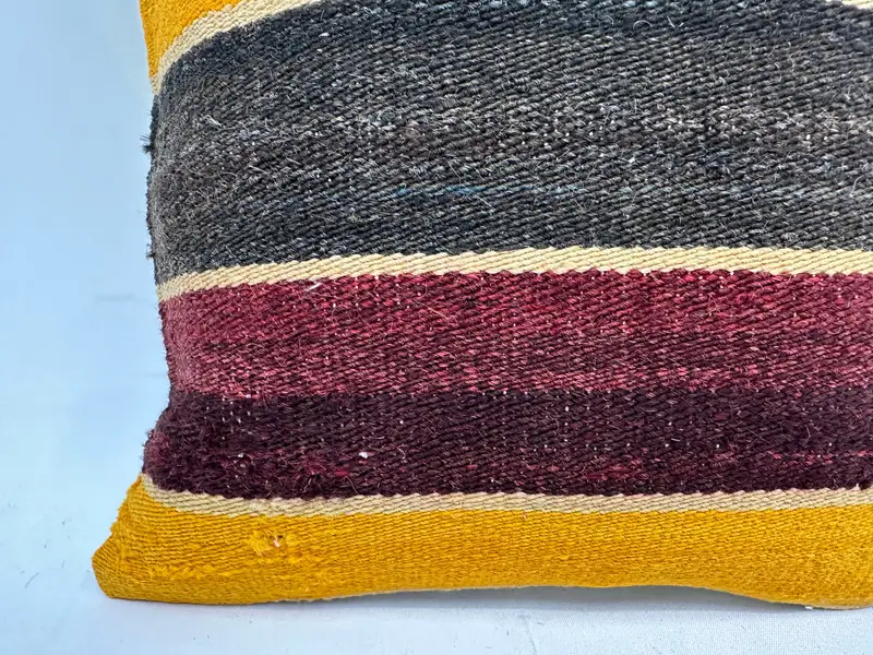 Vintage Kilim Pillow, Pattern Throw Cushion, Decorative Cushion Case, Antique Pillows, Cushion Cover, 14x14 Yellow Pillow Sham, Vintage Pillow - 2
