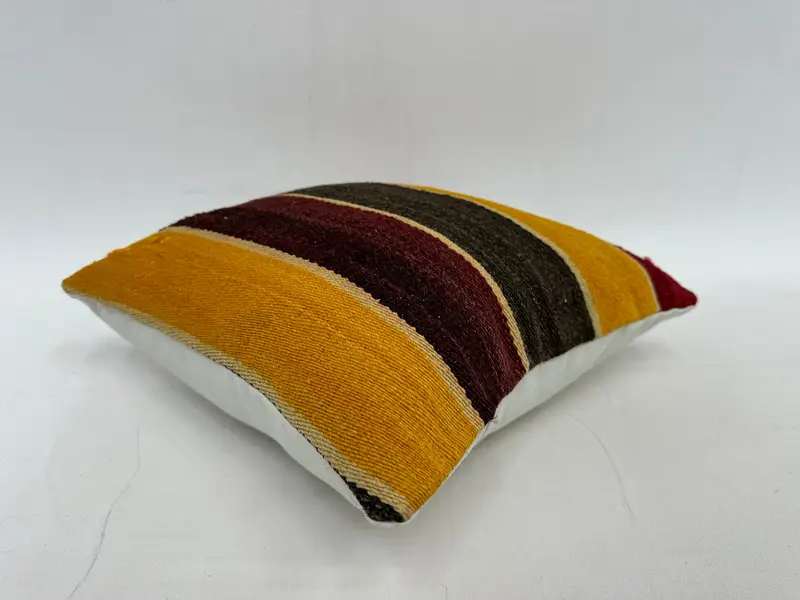 Vintage Kilim Pillow, Pattern Throw Cushion, Decorative Cushion Case, Antique Pillows, Cushion Cover, 14x14 Yellow Pillow Sham, Vintage Pillow - 6