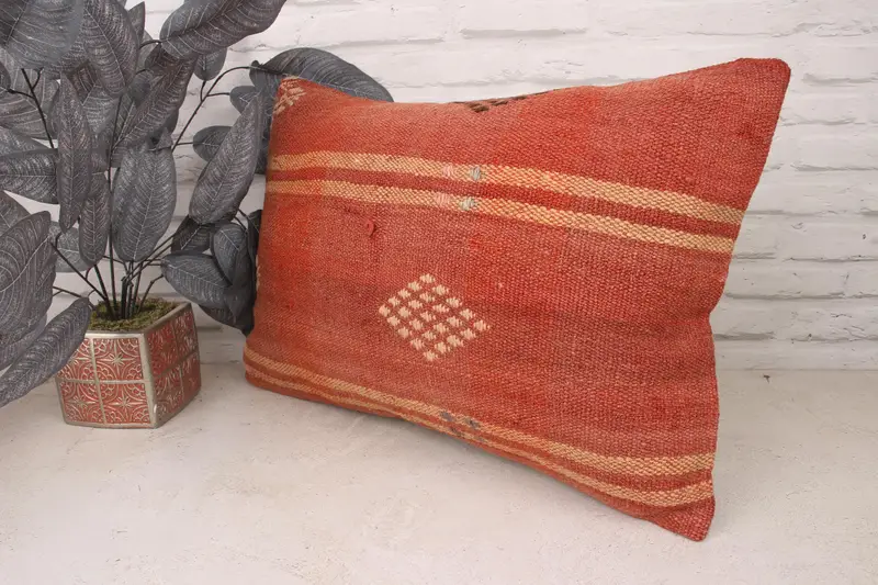 Home Decor Pillow, Morroccon Kilim Cushion Pillow Sham, Ethnical Kilim Rug Pillow, 16x24 Red Pillow Cover, Pillow Cover, Antique Pillows - 4