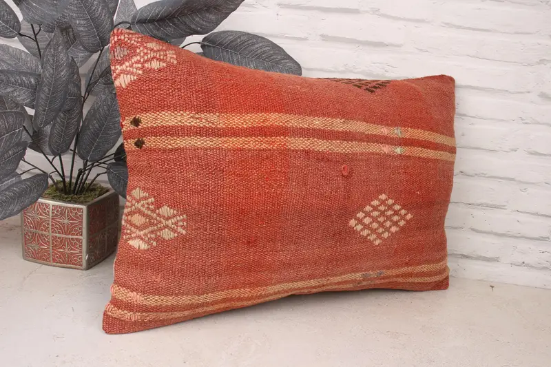 Home Decor Pillow, Morroccon Kilim Cushion Pillow Sham, Ethnical Kilim Rug Pillow, 16x24 Red Pillow Cover, Pillow Cover, Antique Pillows - 3