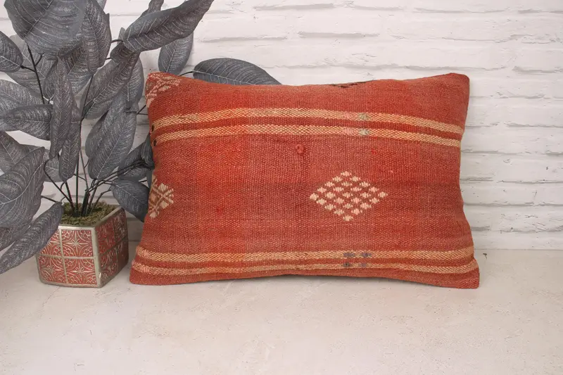 Home Decor Pillow, Morroccon Kilim Cushion Pillow Sham, Ethnical Kilim Rug Pillow, 16x24 Red Pillow Cover, Pillow Cover, Antique Pillows - 1