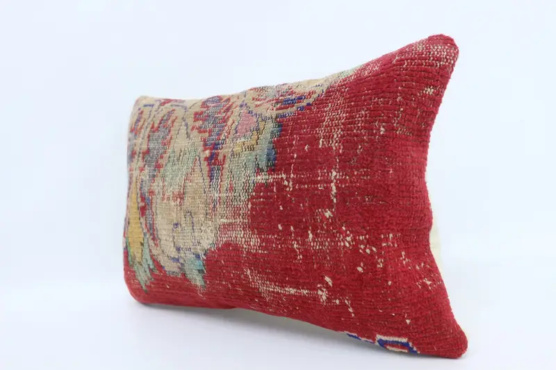 Nomadic Pillow Case, Boho Pillow Sham Cover, 16x24 Red Pillow Sham, Sustainable Pillow Cover, Pillow for Couch, Cushion, Vintage Kilim Throw Pillow - 4