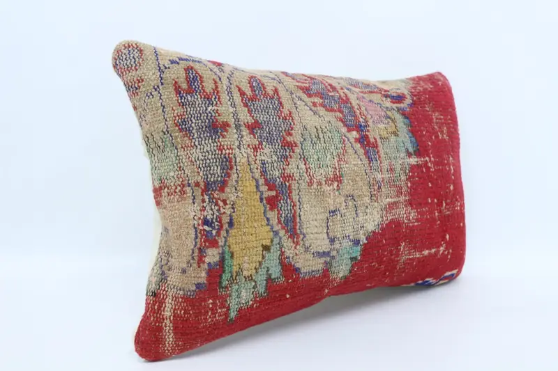 Nomadic Pillow Case, Boho Pillow Sham Cover, 16x24 Red Pillow Sham, Sustainable Pillow Cover, Pillow for Couch, Cushion, Vintage Kilim Throw Pillow - 3
