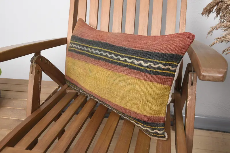 Pillow, Vintage Pillow, Gift Pillow, Handmade Throw Cushion Cover, Boho Pillow Sham Cover, Ikat Pillow Case, 12x20 Yellow Pillow - 3
