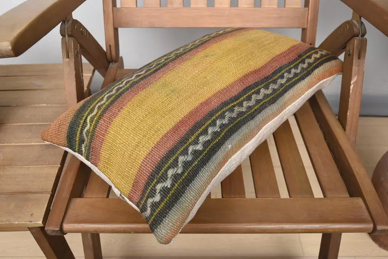 Pillow, Vintage Pillow, Gift Pillow, Handmade Throw Cushion Cover, Boho Pillow Sham Cover, Ikat Pillow Case, 12x20 Yellow Pillow - 4