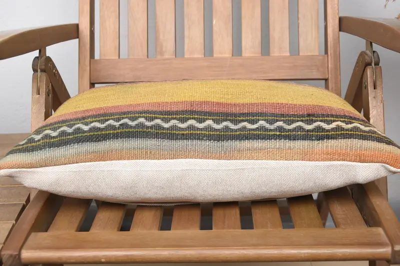 Pillow, Vintage Pillow, Gift Pillow, Handmade Throw Cushion Cover, Boho Pillow Sham Cover, Ikat Pillow Case, 12x20 Yellow Pillow - 5