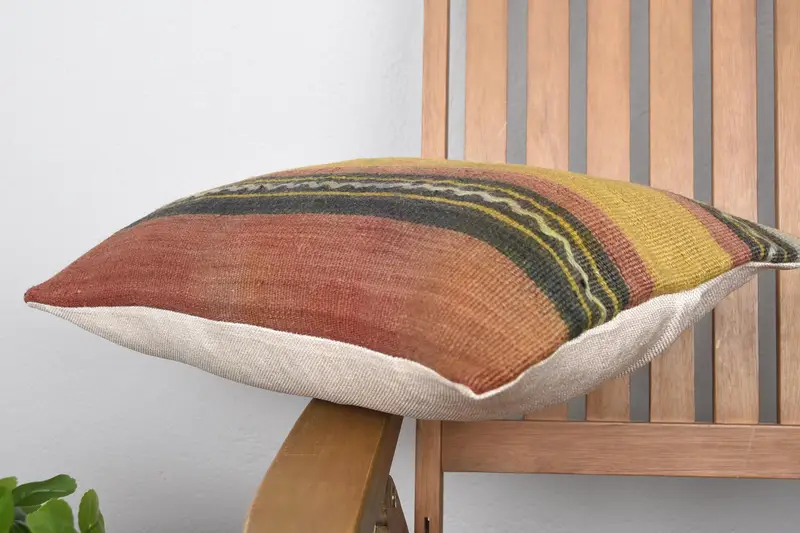 Pillow, Vintage Pillow, Gift Pillow, Handmade Throw Cushion Cover, Boho Pillow Sham Cover, Ikat Pillow Case, 12x20 Yellow Pillow - 6