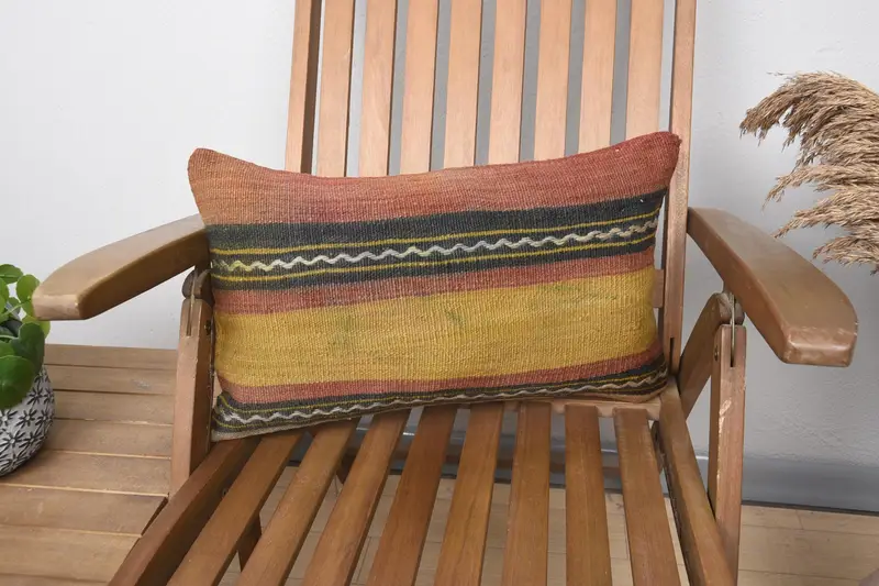 Pillow, Vintage Pillow, Gift Pillow, Handmade Throw Cushion Cover, Boho Pillow Sham Cover, Ikat Pillow Case, 12x20 Yellow Pillow - 1
