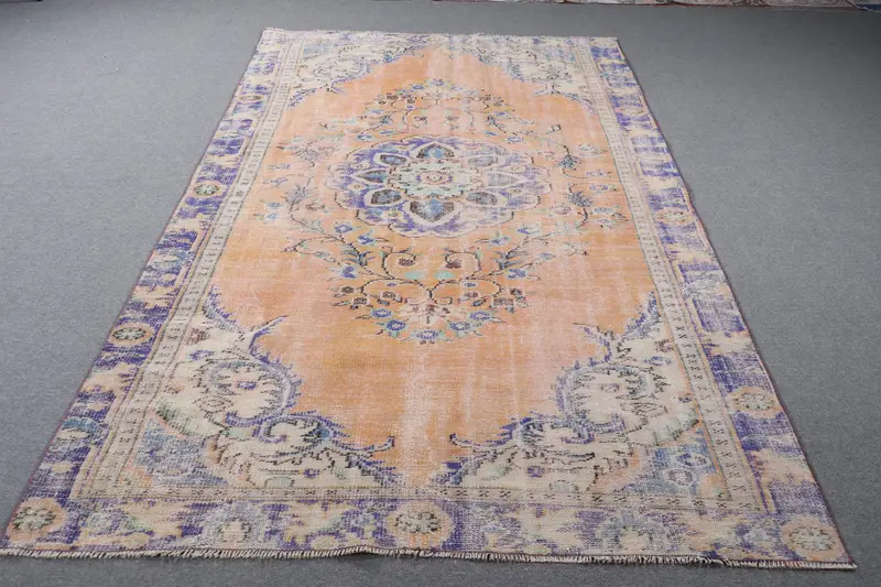 Vibrant 5,7x9,4 ft Rug, Stylish Orange & Blue Check