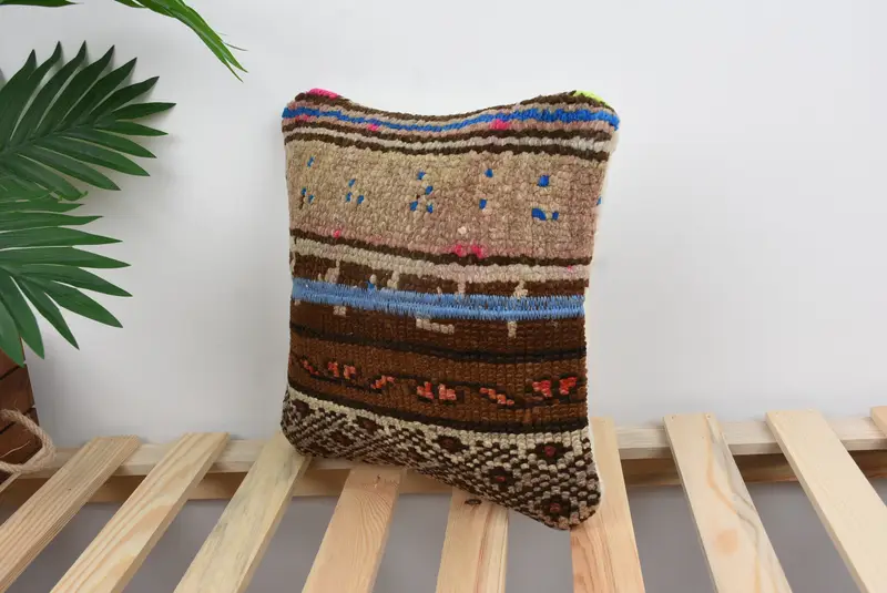 Accent Throw Pillow Case, Home Decor Pillow, Boho Pillow Sham Cover, Pillow, Colorful Cushion Case, Throw Kilim Pillow, 12x12 Brown Pillow Cover - 5