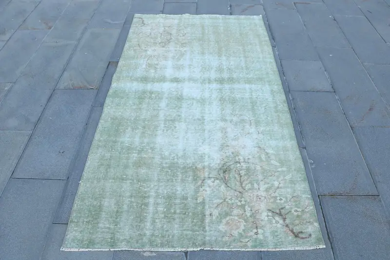 グリーン & ブラウン ラグ、3.6x6.7 フィート ストライプ幾何学デザイン