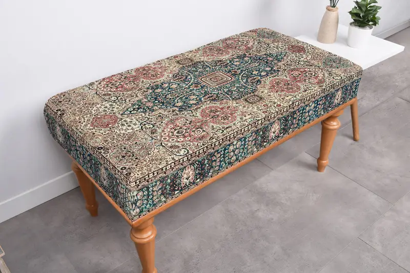 キリム風パターンのモジュール式オットマン、ベージュ & ブラウン ウールブレンド オットマン