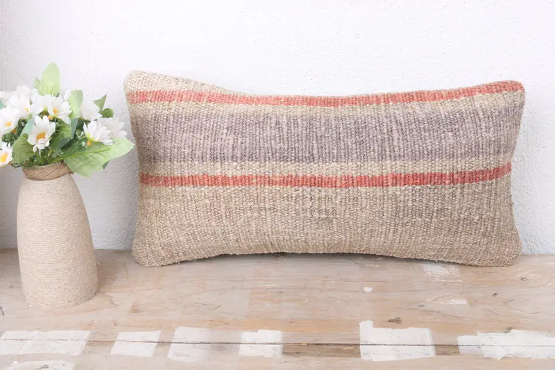 8x16 Beige Pillow, Interior Designer Pillow, Shabby Chic Cushion, Vintage Kilim Throw Pillow, Toss Pillow, Pillow, Handmade Kilim Cushion - 2