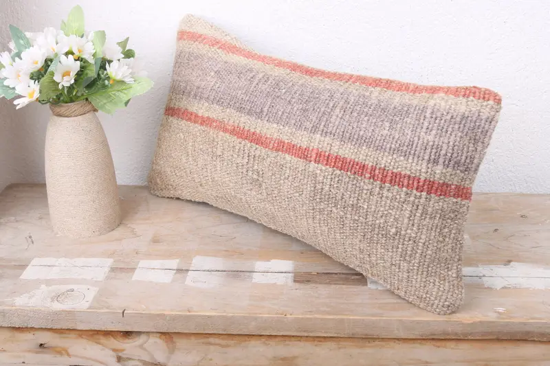 8x16 Beige Pillow, Interior Designer Pillow, Shabby Chic Cushion, Vintage Kilim Throw Pillow, Toss Pillow, Pillow, Handmade Kilim Cushion - 4