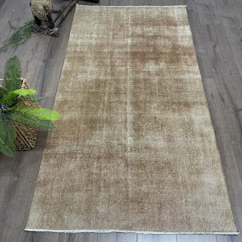 3.4x6.6 ft Rug, Vintage Turkish Rug, Oushak Brown Polka dot Rug - 1